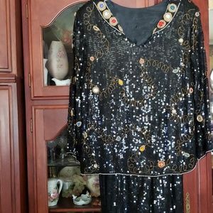 BEADED Black SEQUINED Party Pant set